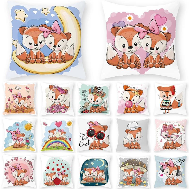 Fox Animal Decorative Cushions Pillowcase Polyester Cushion Cover Cartoon Throw Pillow 45*45 Sofa Decoration Pillowcover 40892