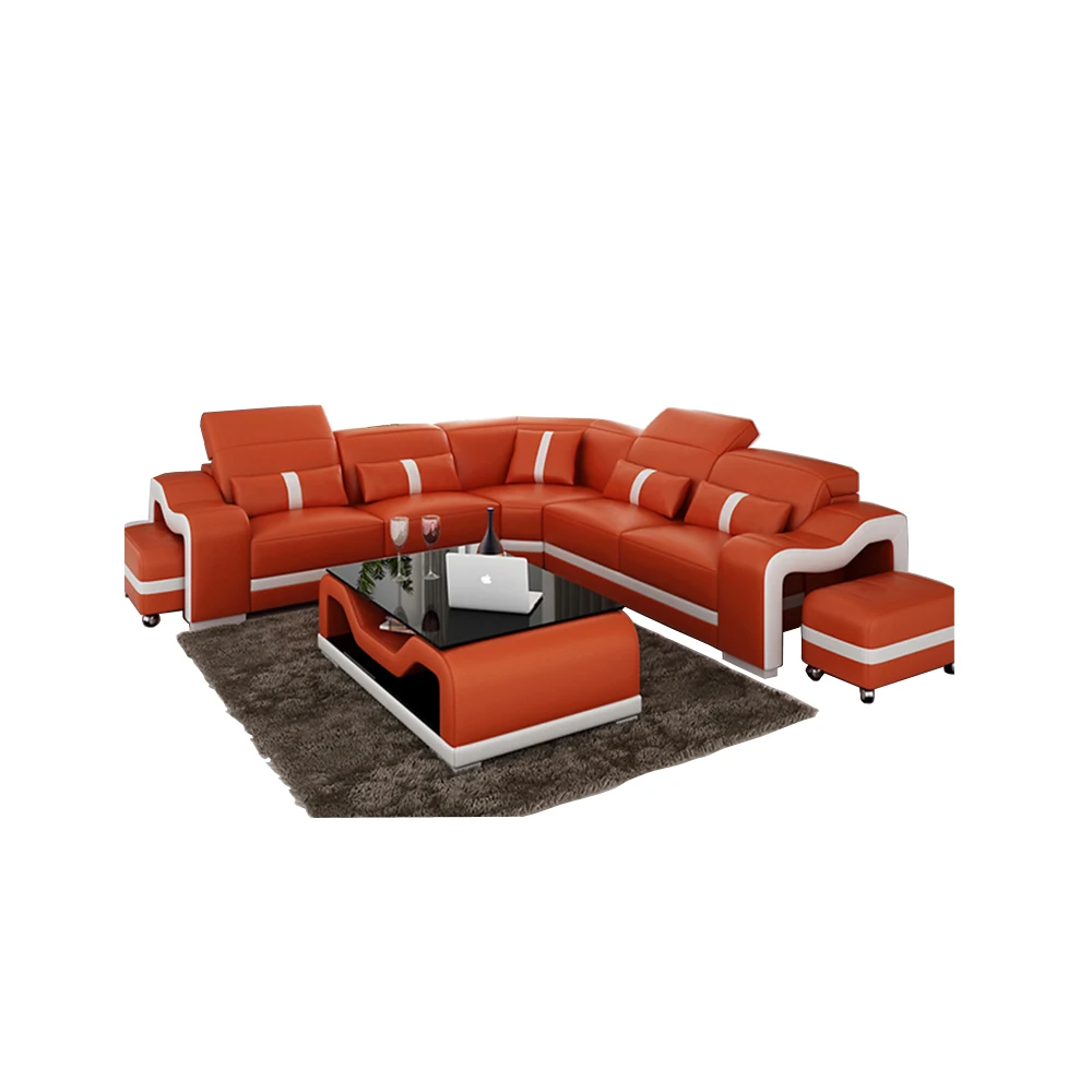 

living room Sofa set диван мебель кровать muebles de sala L shape genuine leather sofa cama puff asiento + centro coffee table