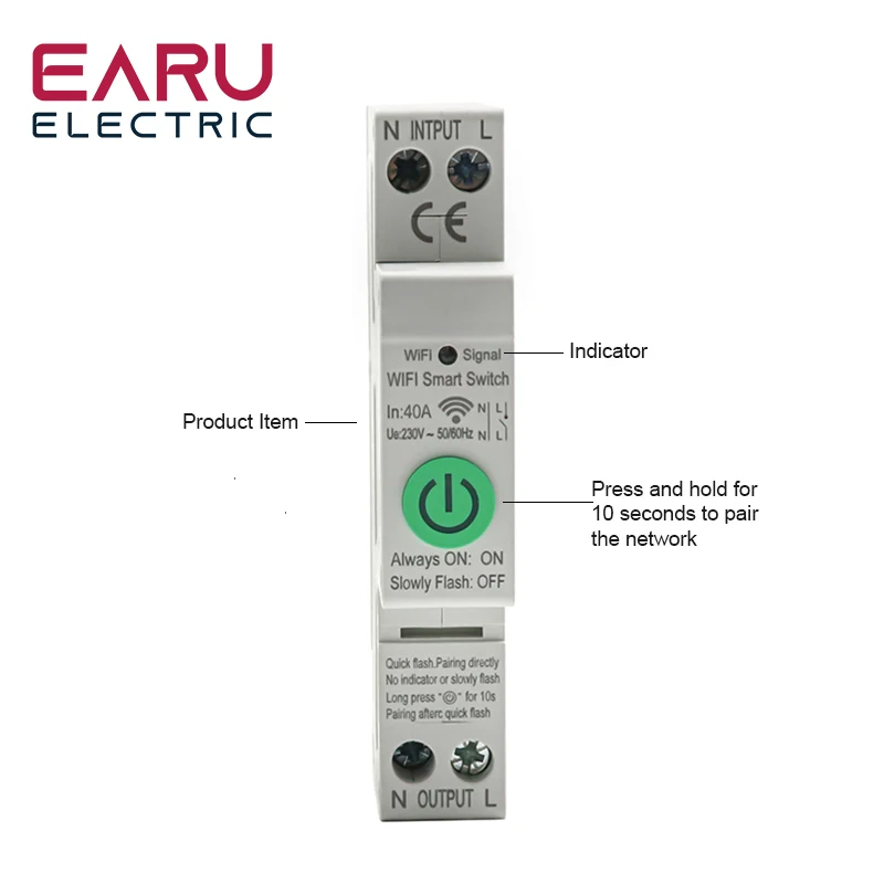 1P+N Din Rail WiFi Circuit Breaker Smart Timer Switch Relay Remote Control By Tuya APP With Smart Home Voice Alexa Google Home