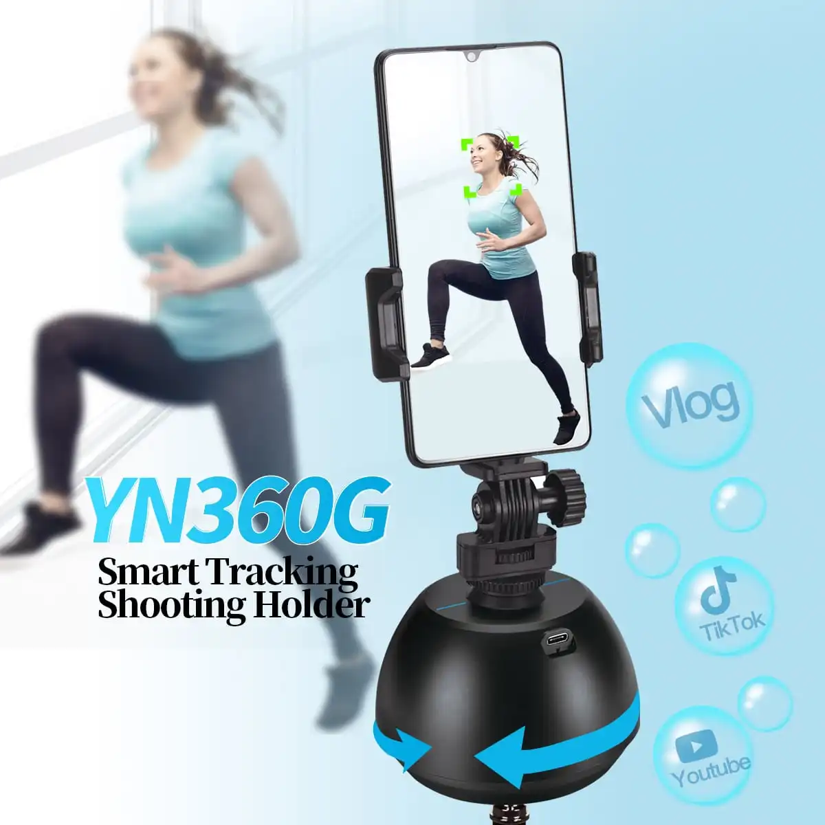 

YONGNUO YN360G Auto Tracking Smart Shooting Phone Holder 360° Rotation Auto Face/Body for Videos/Vlog/Youtube Live Broadcast