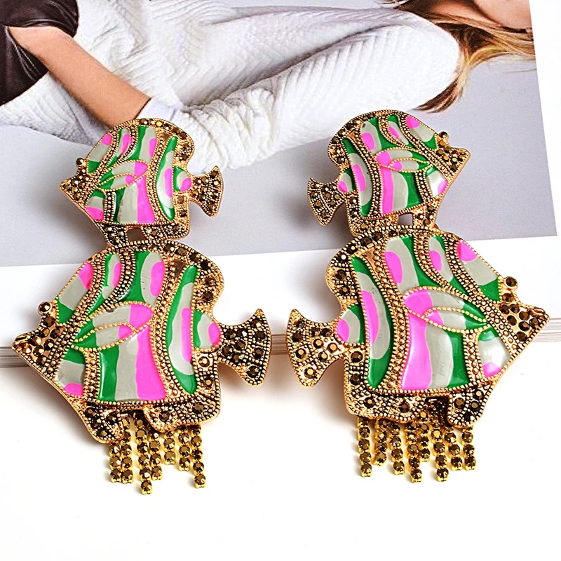 New Women Vintage Fish Earrings Cute Big Metal Bohemian Ethnic Charm Drop Earring Gift Animal Jewelry Wholesale