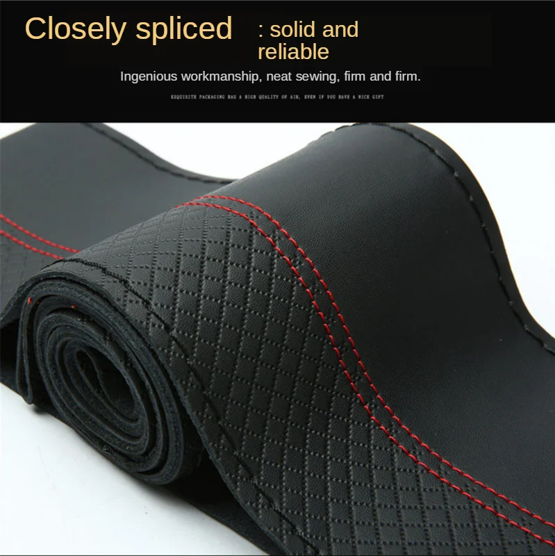 38cm Geflochtener Leder-Lenkradbezug Handgenäht Weiches Vollnarbenleder mit Doppelter Kontrastnaht – Detail 8