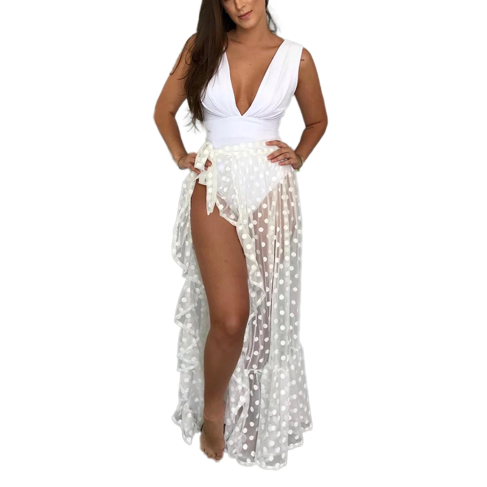 Donne Sexy Sheer Beach Holiday Bikini Cover Up Wrap Skirt Vacation Holiday Dot Summer See Through costume da bagno