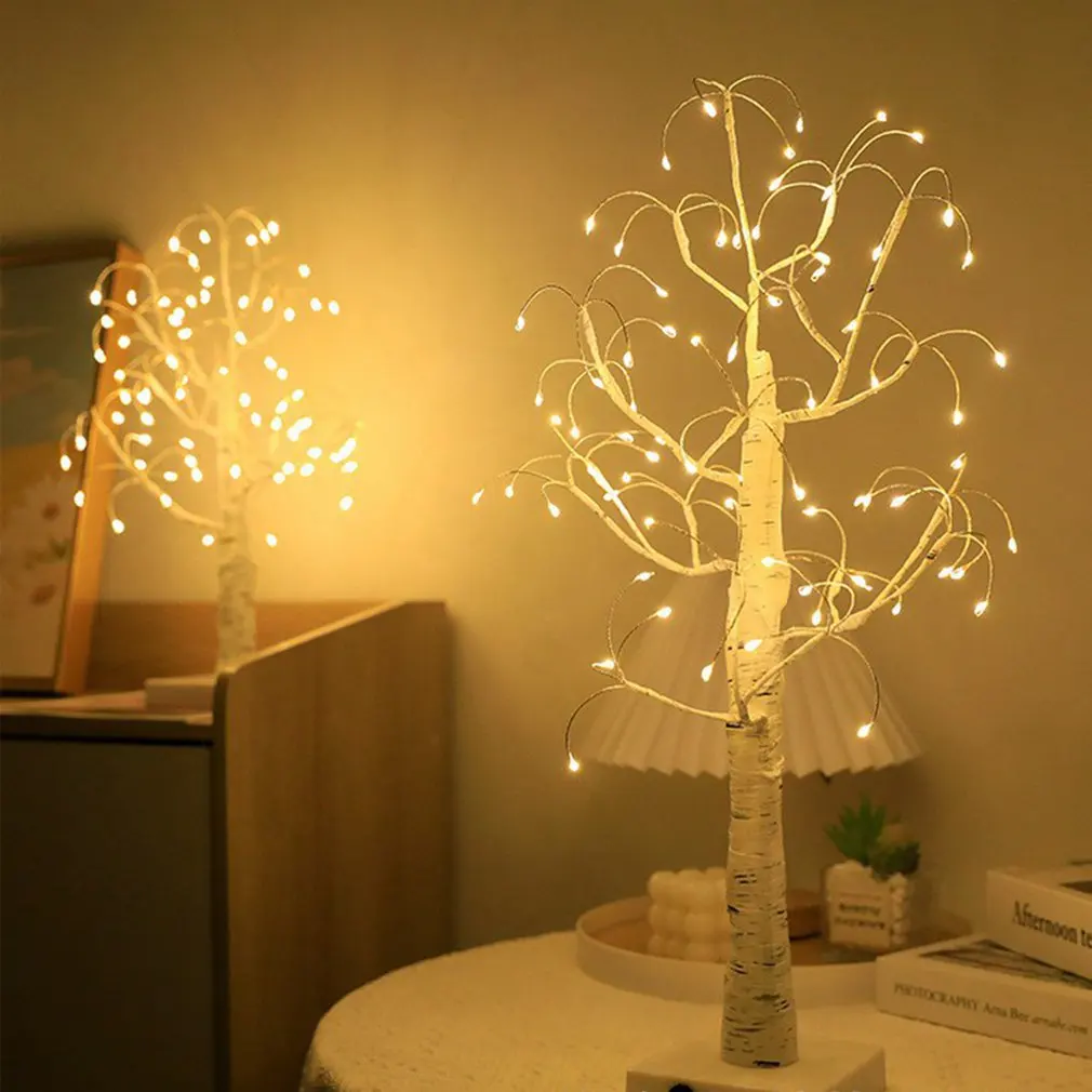 LED Firefly Tree Lights Bonsai Bedroom Desk Top Table Lamp Decoration Touch Branches Home Party Holiday Warm Light