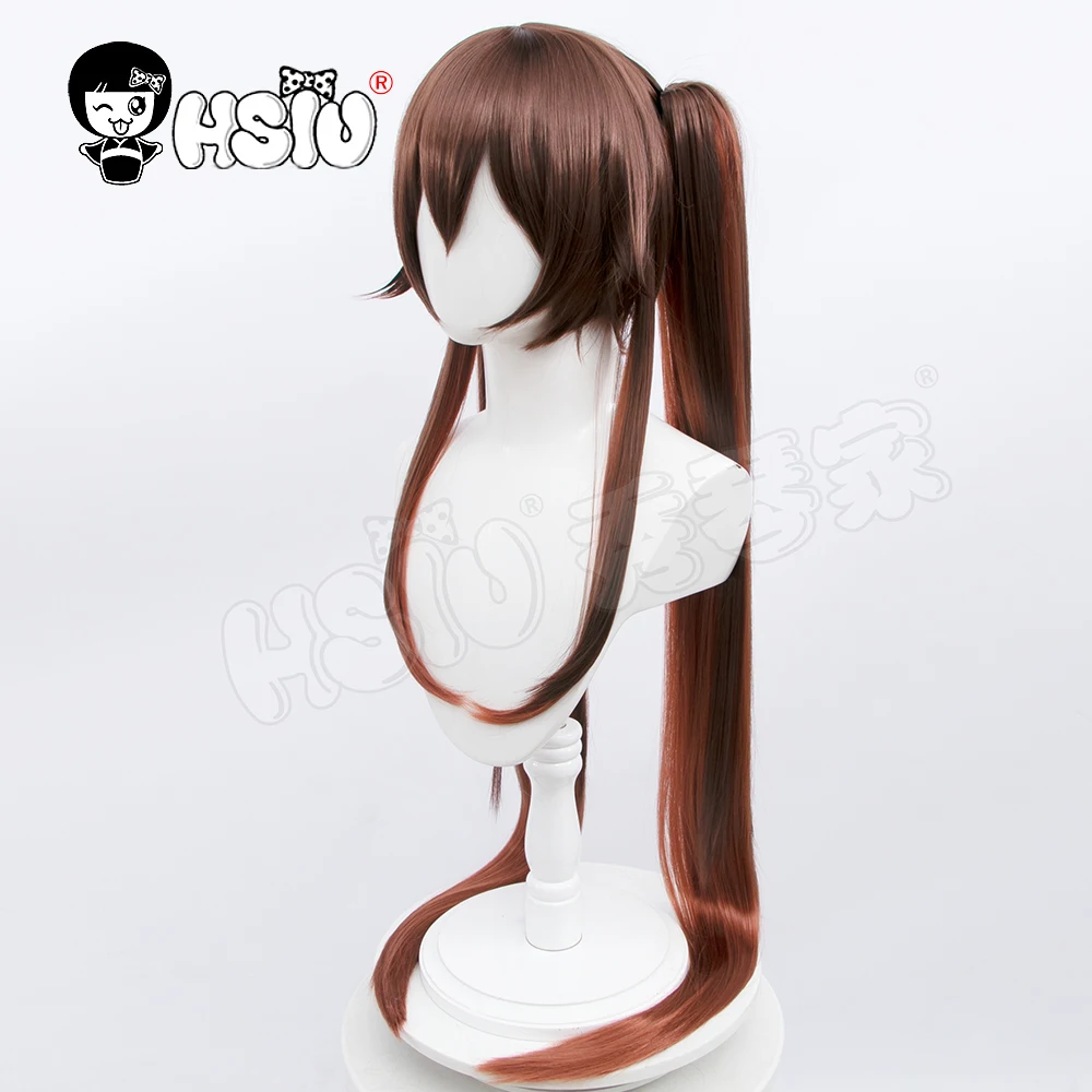 Hu Tao cosplay wig Genshin Impact cosplay 「HSIU 」double ponytail long wig Fiber synthetic wig  Imitation leather hat