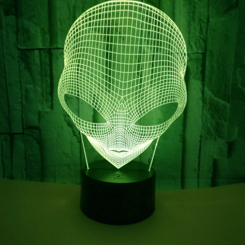 Alien Head 3D Hologram Illusion Unique Lamp Acrylic Night Light With Touch Switch Luminaria Lava Lamp 7Colors Changing Deco Gift