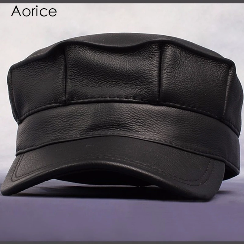 Aorice Genuine Leather Baseball Cap Mens Hats And Caps Autumn Winter Solid Color Brown Black Leather Cap Leisure Fashion HL059