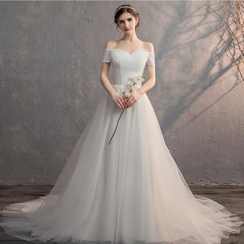 

Boho Beach Wedding Dress 2021 Off The Shoulder Lace Sleeve Bride Dresses A Line Elegant Simple Wedding Bridal Gowns Bohemian