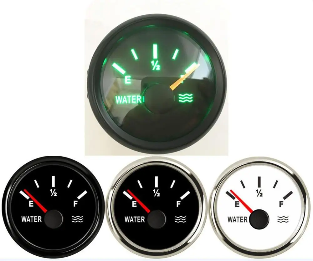 Auto Black Water Level Gauges Modified 52mm Boat Pointer Water Level Meters 0-190ohm Green Backlight 240-33ohm