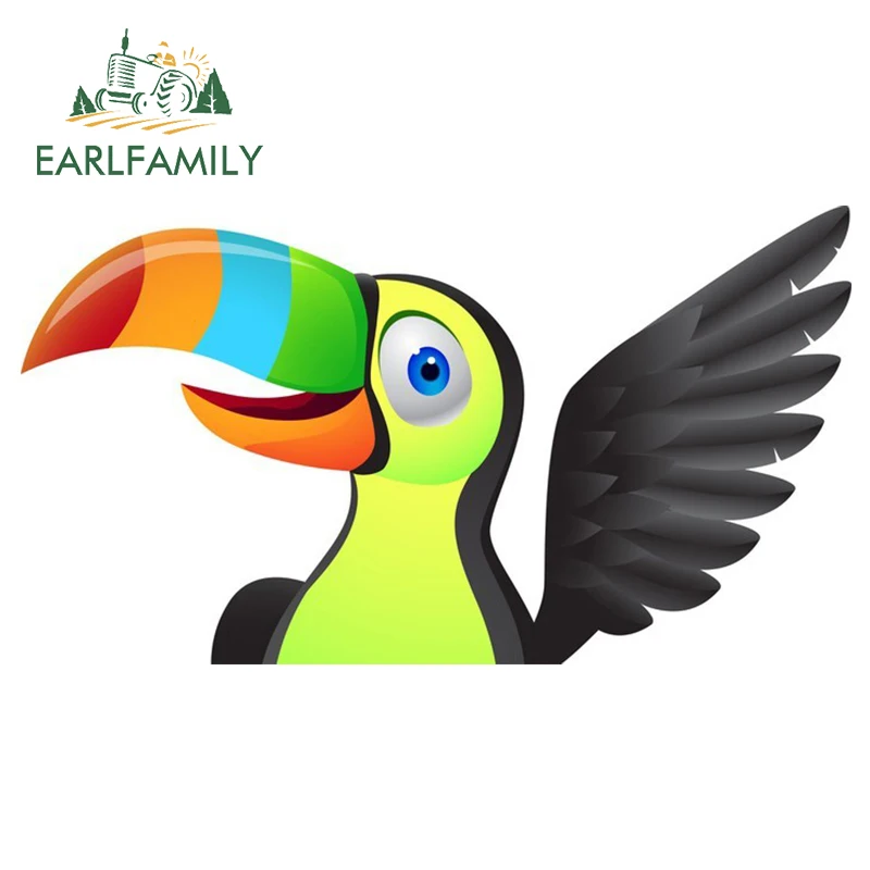 EARLFAMILY 13cm x 7.2cm for Sticker Toucan Bird Cartoon Waving Car Stickers and Decals DIY Waterproof Window Trunk Decoration