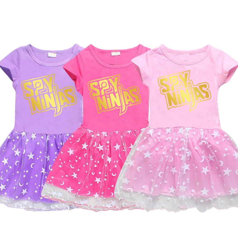 

Girls Summer Casual Dress Cartoon Animal Print SPY NINJAS Baby Girls Clothes Knee-Length Princess Dress for Kid