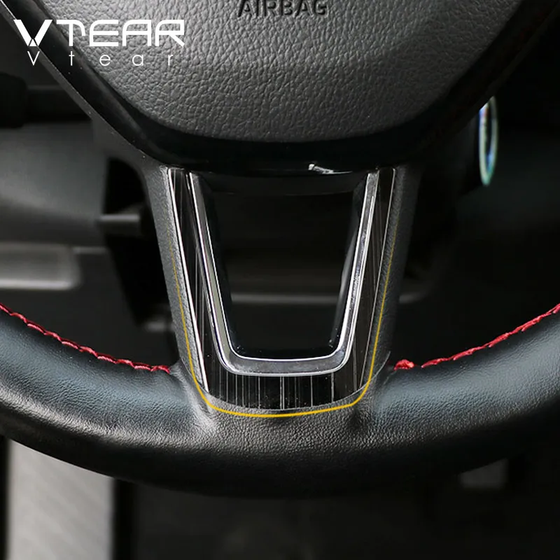 Vtear for Skoda Karoq Steering Wheel Trim Sequin Cover Chrome Emblem Insert Trim Cover Interior Parts Accessories Car-styling