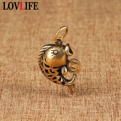 Pure Brass Hollow Small Goldfish Figurines Keychain Vintage Pendants Handmade Animal Fish Key Chain Rings Hanging Jewelry Gifts
