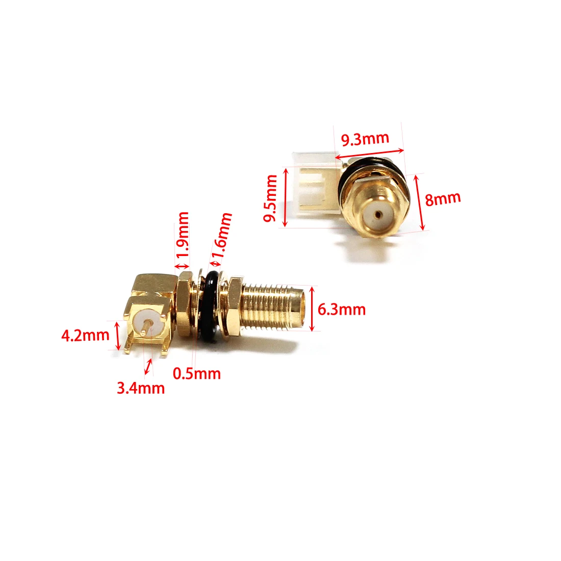 1PC  SMA Female RF Coax Connector PCB mount right angle with bulkhead O-ring 20mm long wire terminal NEW goldplated