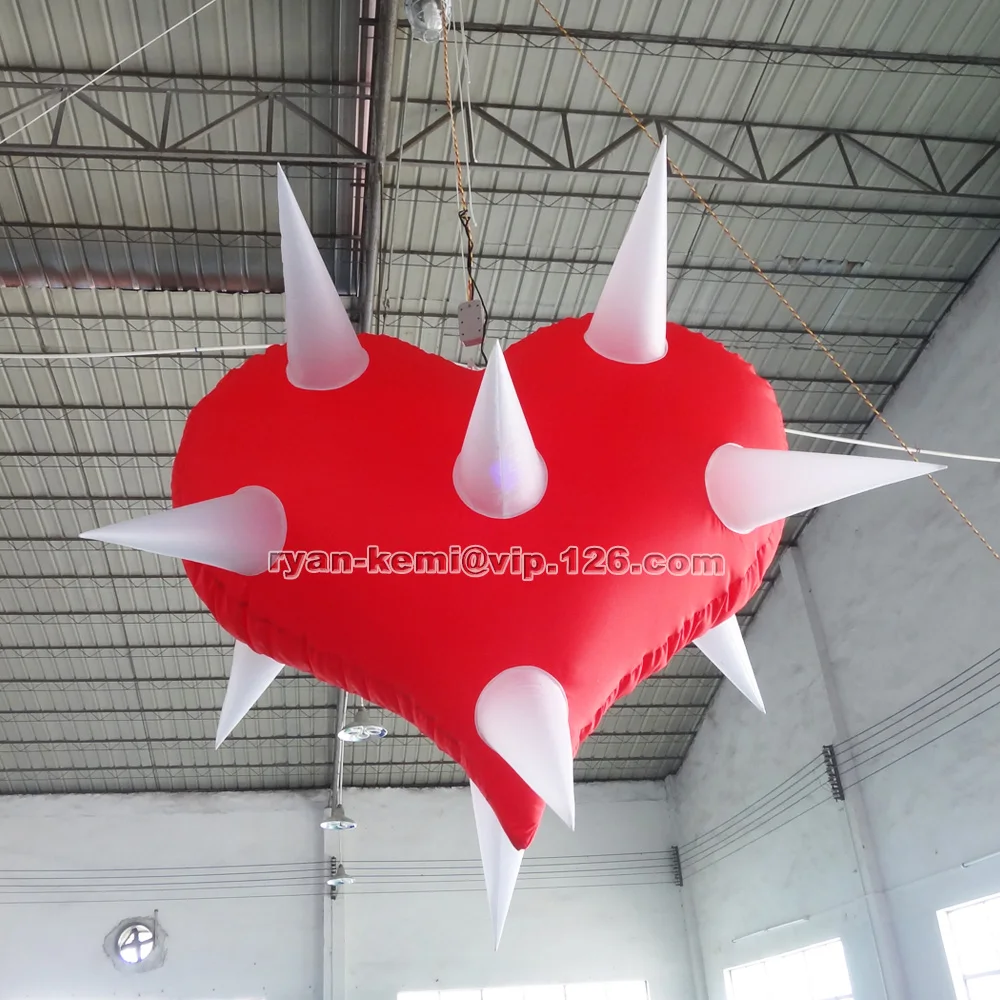 Led Lighting Red Inflatable Heart Balloon For Stage Bar Wedding Party Decoration With Blower Led Light