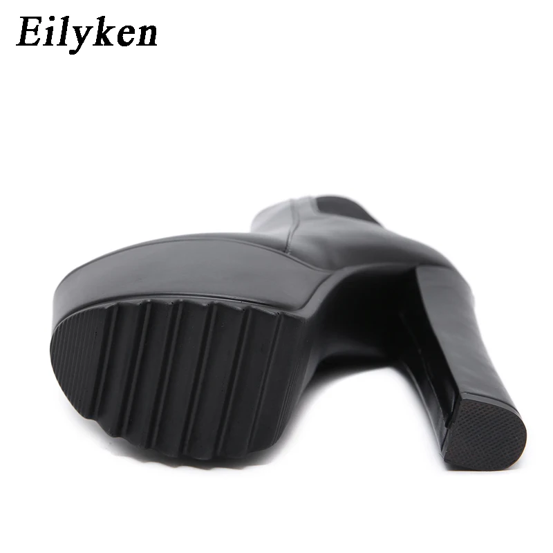 Eilyken Winter Platform High Heels Women Ankle Boots Black PU Leather Round Toe Zipper Female Designer Shoes