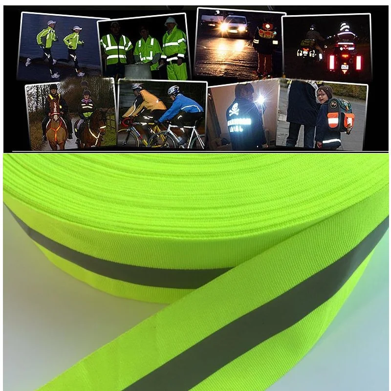 5Cm Hoge Zichtbaarheid Fluorescerend Oranje Verkeersreflecterend Veiligheidsmateriaal Tape Polyester Waarschuwing Webbing Naaien Op Kledingtas