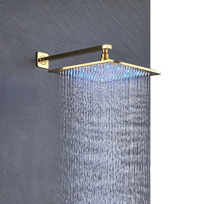 Luxury Gold LED Concealed Shower Set Hot Cold Mixer Value Brass Thick  Shower Head Two Type  Bathroom 3 Way Bath Faucet