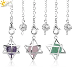 CSJA Reiki Natural Stone Merkaba Pendulum for Wicca Drowsing Hexagram Pendule Round Crystal Quartz Beads Pendants Jewellery F975