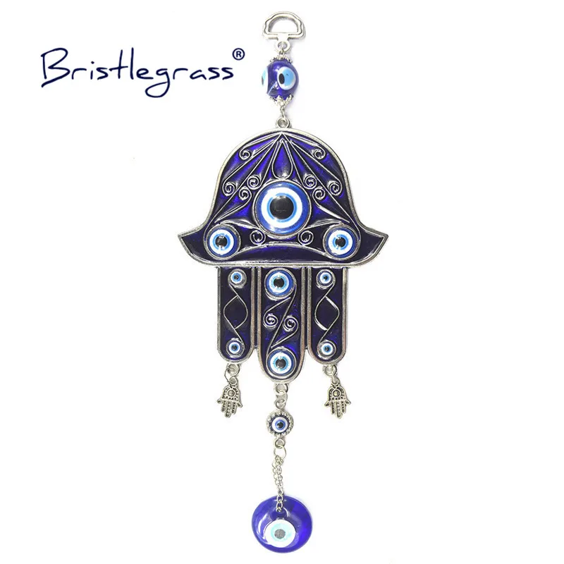 BRISTLEGRASS Turkish Blue Evil Eye Hamsa Hand Amulets Lucky Charms Wall Hanging Pendants Blessing Pendulum Protection Gift Decor