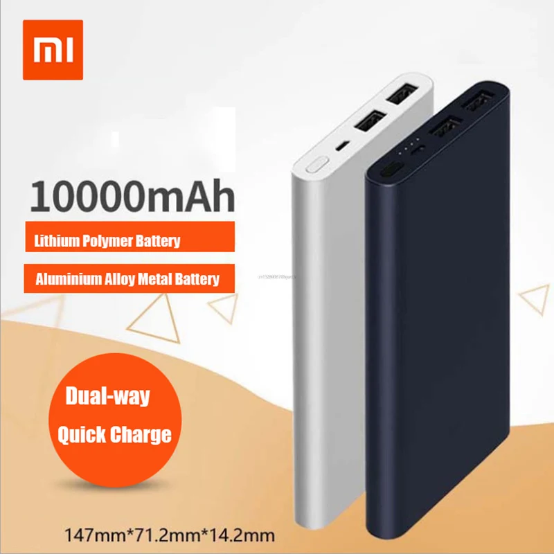 Xiaomi – Mi Power Bank 3 Original, 10000mAh, Charge rapide avec 3 sorties USB, Charge rapide bidirectionnelle, 18W Max, pour téléphones intelligents