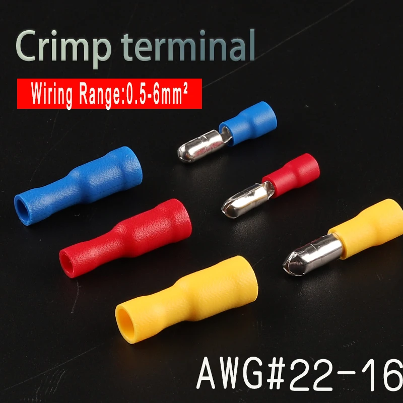 Female and Male Insulated Electric Connector Crimp Bullet Terminal for Audio Wiring terminals MPD FRD Connectors 22-16AWG