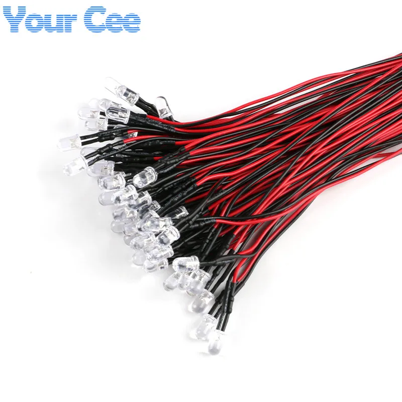 10pcs F5 5mm 3mm LED Lamp Bead Water Clear LED Diode Pre-Wired 20cm Cable Red/Green/Blue/Yellow/UV/Orange/Pink/Warm/White/RGB