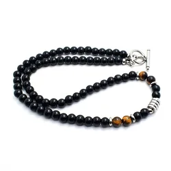 New Fashion Mens Necklace 6mm Obsidian Tiger Eyes Stone Collar 18 Inches Short Colar Hiphop Rock Jewelry Accessories Homme Gift