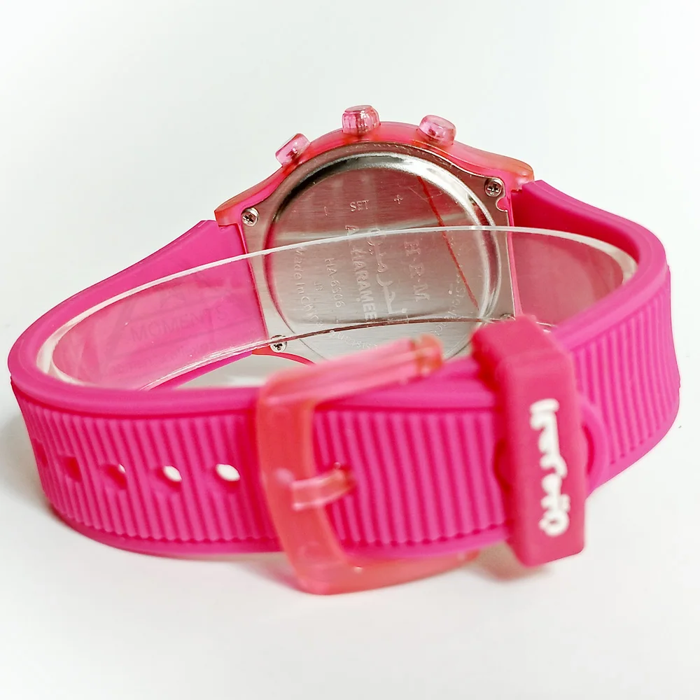 무슬림 스포츠 시계, 네온 컬러, Qibla 방향, 기도 알람 및 알-Harameen Fajr Time 소녀 아잔 시계