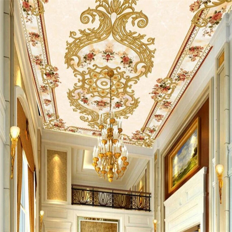 Custom ceiling wallpaper 3d murals European style marble living room bedroom hotel ceiling carpet pattern Papel de pared 3d обои