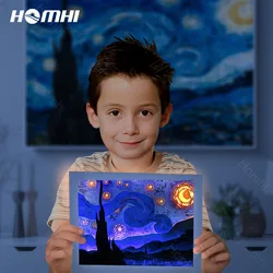 Homhi noite estrelada lâmpada de cabeceira led iluminação van gogh veilleuse enfant deco cama usb estrela nachtlamp decoração do quarto HTL-013