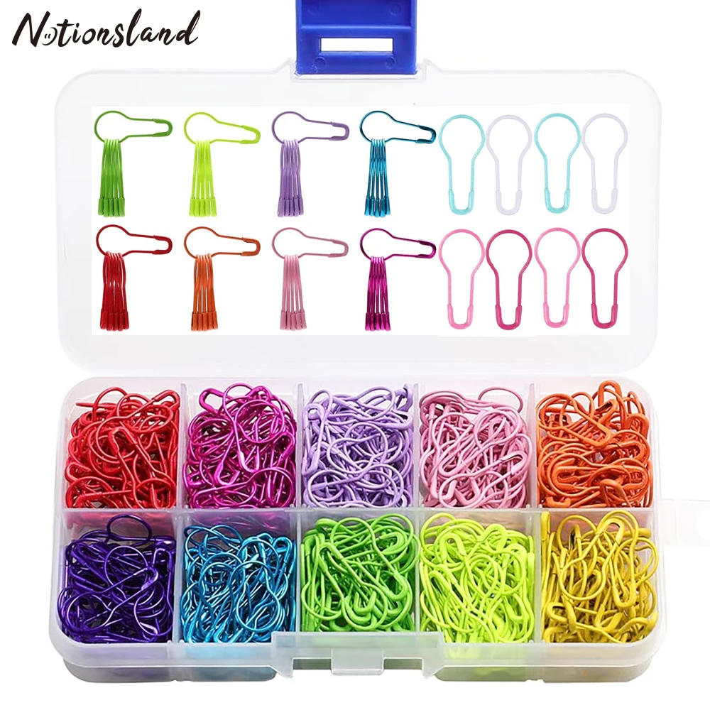 

500Pcs Safety Bulb Pins 10 Colors Calabash Crochet Stitch Markers Metal Safety Pins for Knitting DIY Project with Storage Box