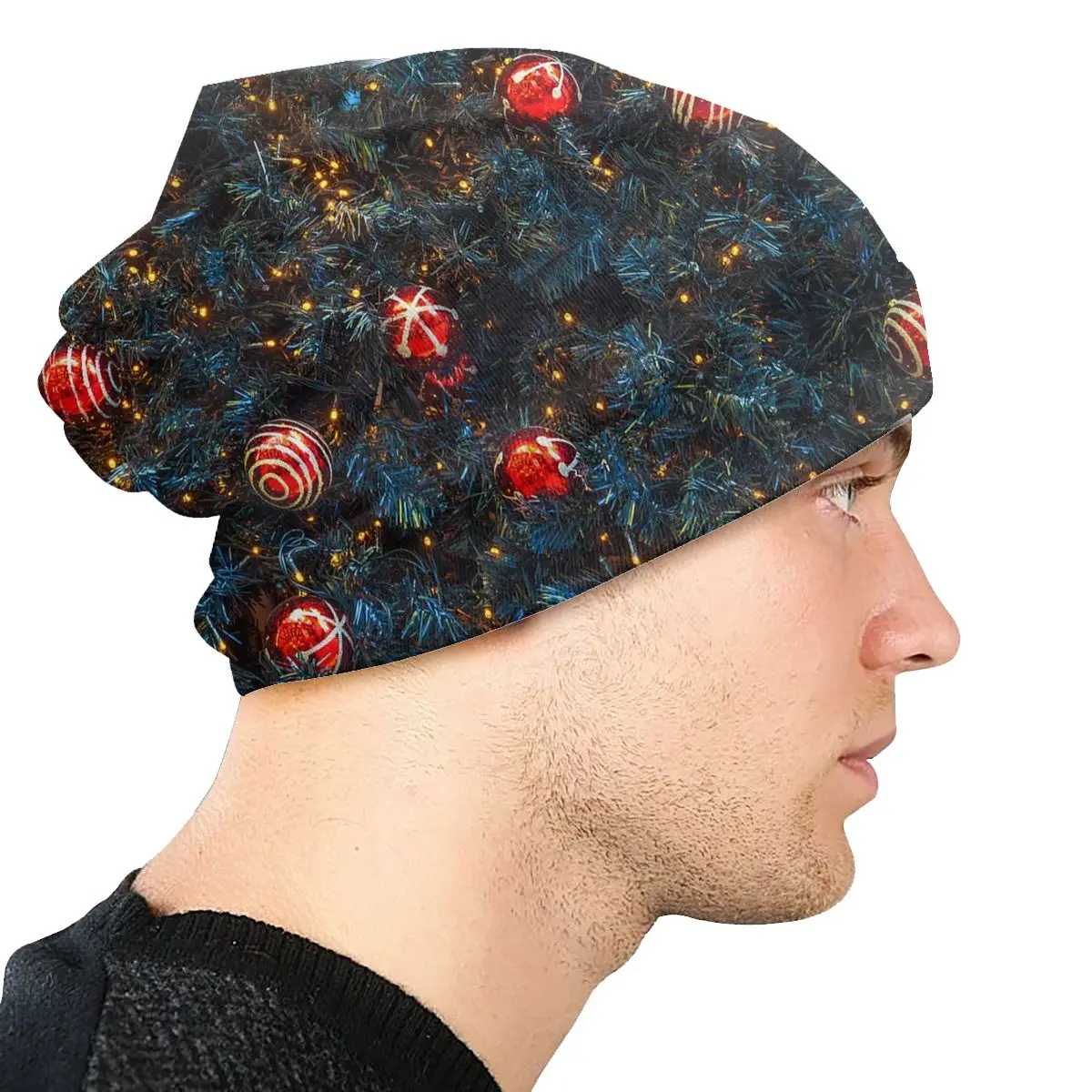 Gorro de esquí para hombre, gorro cálido de doble uso, gorro de punto, feliz árbol de Navidad, Año Nuevo, Primavera