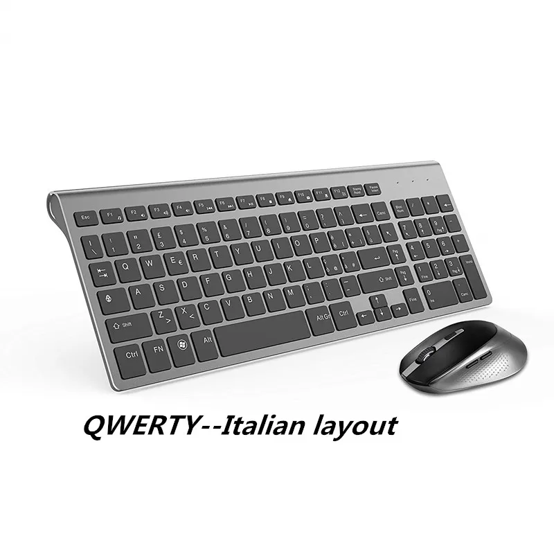 

2.4G Wireless Silent Keyboard Mouse Mini Multimedia Full-Size Combo Set For Notebook Laptop Desktop PC Italian Layout Gray