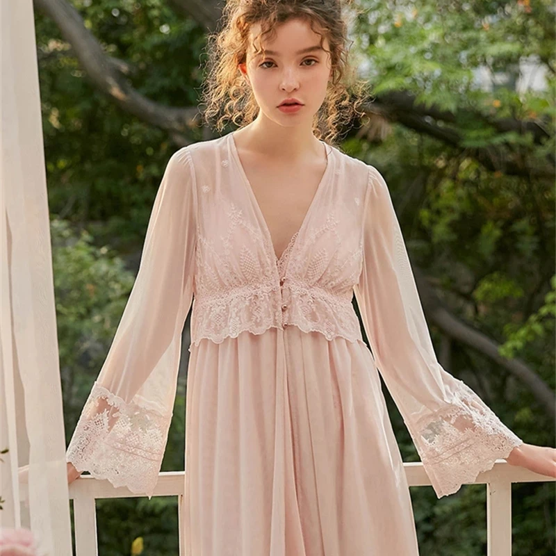 Elegant Robe Women Embroidered Lace Dressing Gown Robes Ladies Lace Robe Set Soft & Comfortable