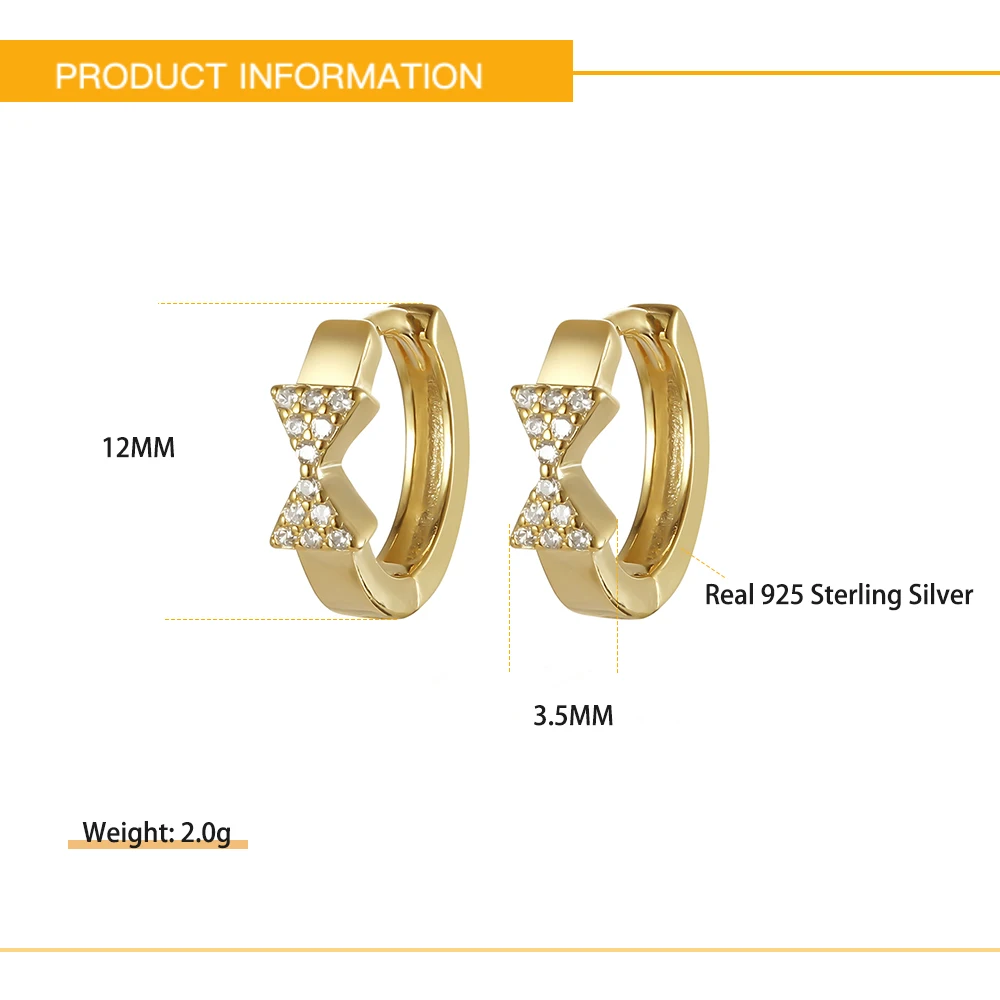 High Quality Bow Earrings 925 with Cubic Zircon Gold Color for Women Girls 2021 Hoop Earring Fashion Trendy Birthday Partly Gift