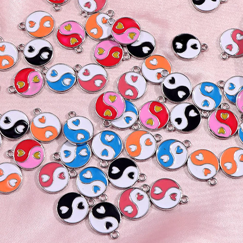 New 10Pcs Alloy Enamel Tai Chi Yin Yang Bagua Charms Multicolor Glazed Bagua Flower Charm For DIY Earring Accessories Wholesale