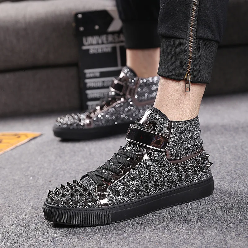 

brand designer men boots luxury fashion rivets shoes stage nightclub dresses personality platform ankle boot short botas hombre
