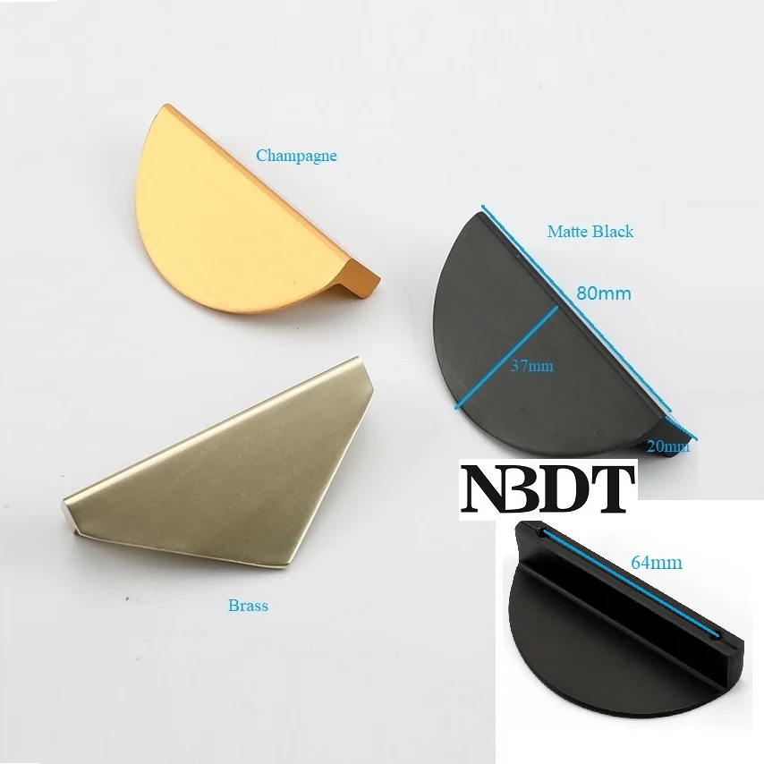 10Pcs/Lot Aluminum Alloy Semi-Circle Half Round Triangle Shape Furniture Cabinet Cupboard Door Pull Champagne Black Brass