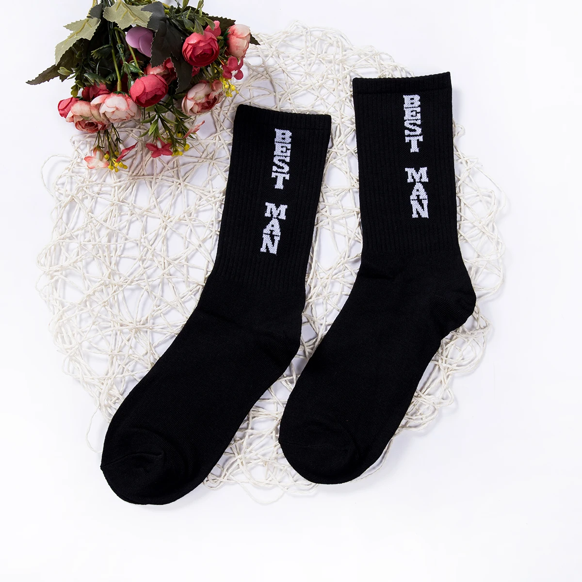 Wedding Men Groom Best man Groomsmen Letter Socks Fashion Combed Cotton Dressing Socks Wedding Party Socks