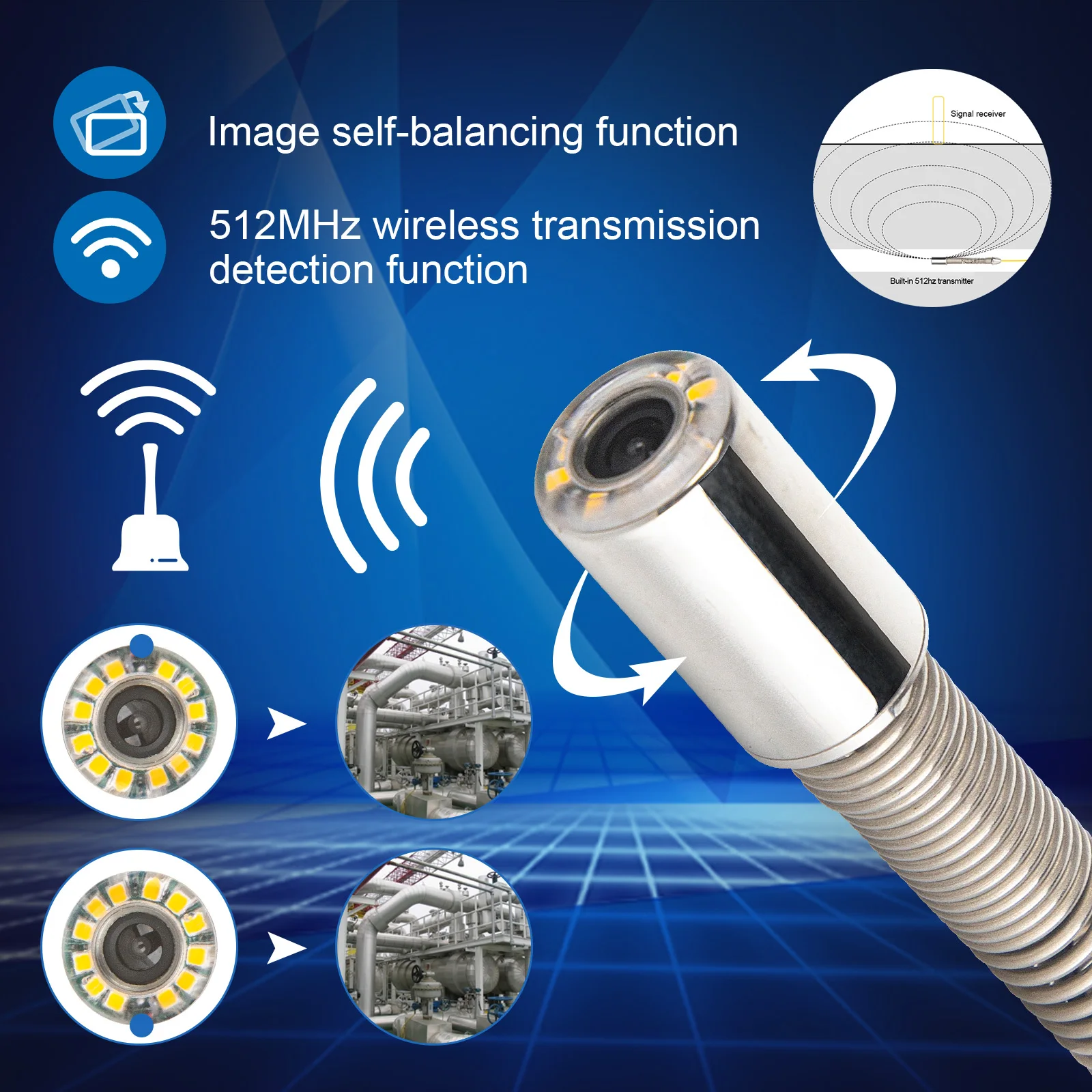 9 Inches Pipe Inspection Camera 23MM Self Leveling Built-in 512Hz Transmitter DVR WiFi HD1080P Camera and 512Hz Locator System