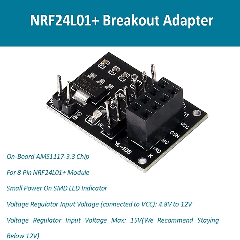 5pcs NRF24L01+ Breakout Adapter with On-Board 3.3V Regulator for NRF24L01+ Wireless Module