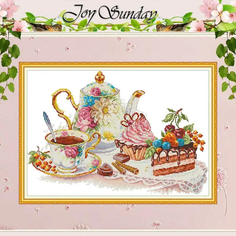 

Afternoon Tea Dessert Coffee Patterns Counted Cross Stitch Set 11CT 14CT 16CT Stamped DMC Cross-stitch Kit Embroidery Needlework