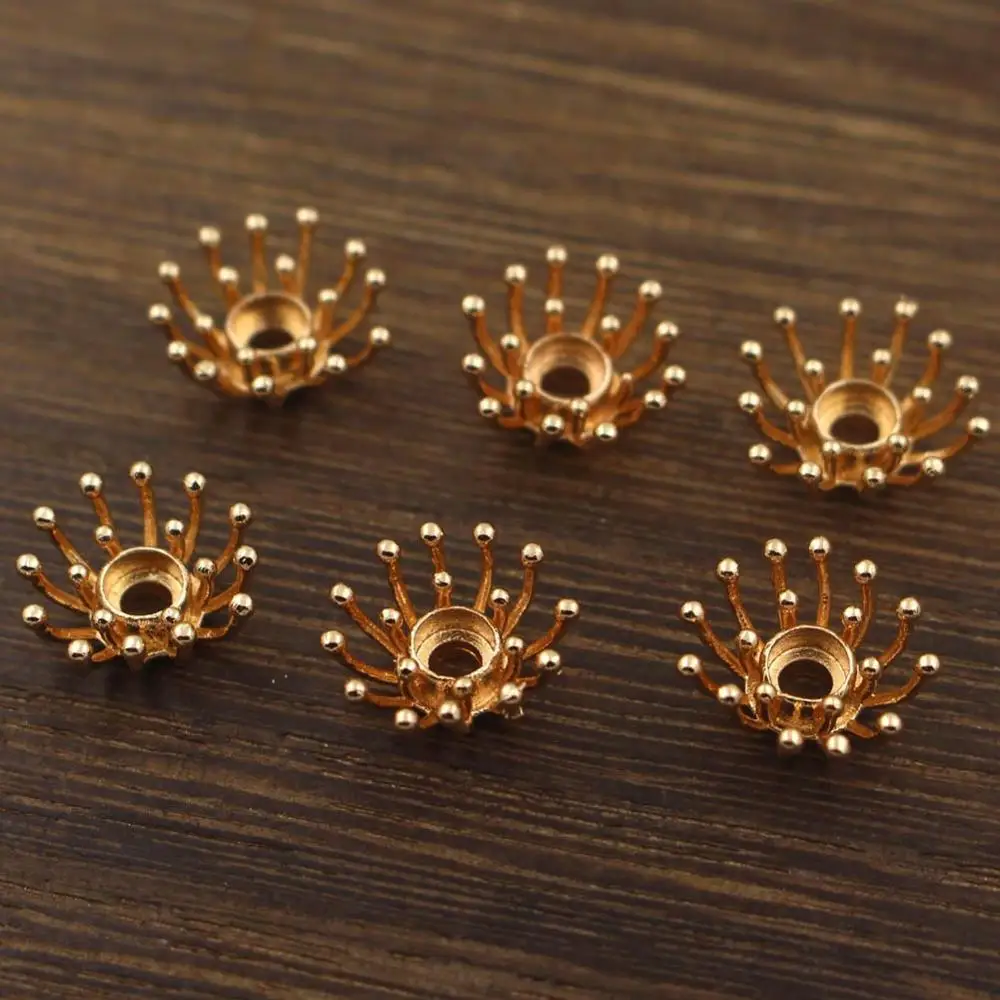 20pcs 11 13mm Brass Casted Pistils Stamens Flower Cluster Caps Beads Open Back Stone Cameo Base Quality DIY Jewelry Accessories