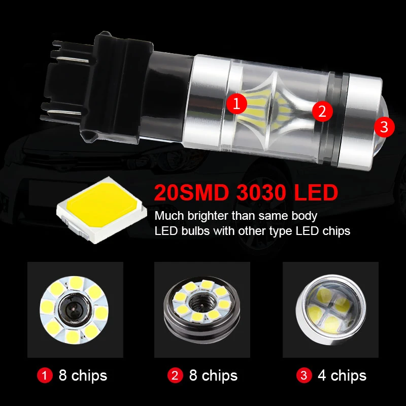 2Pcs Canbus For Jeep Grand Cherokee 2011 2012 2013 3157 Led Daytime Running Light Bulbs P27/5W P27/7W T25 Auto DRL Lamp