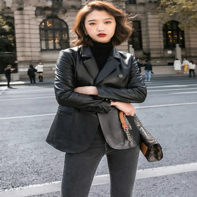 Sonbahar hakiki deri ceket kadın kıyafetleri 2020 moda Streetwear Moto koyun derisi ceket + kemer Chaqueta Mujer 9903 LW732