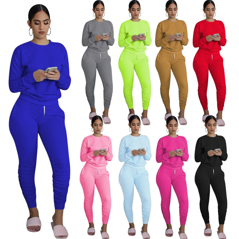 

Fall Casual Sport Women Two Piece Set Tracksuit Long Sleeve Sweatshirt Tops Stacked Jogger Sweatpant Suit Outfits Matching Set