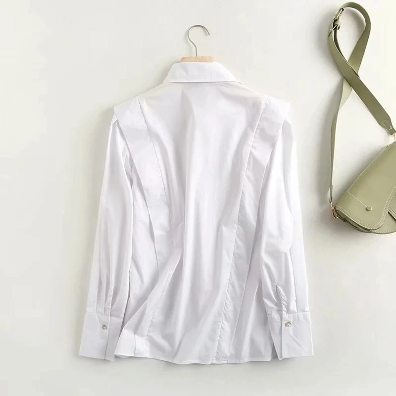 Maxdutti autumn england high street vintage pleated loose blouse women splicing white casual blusas mujer de moda 20201shirt top