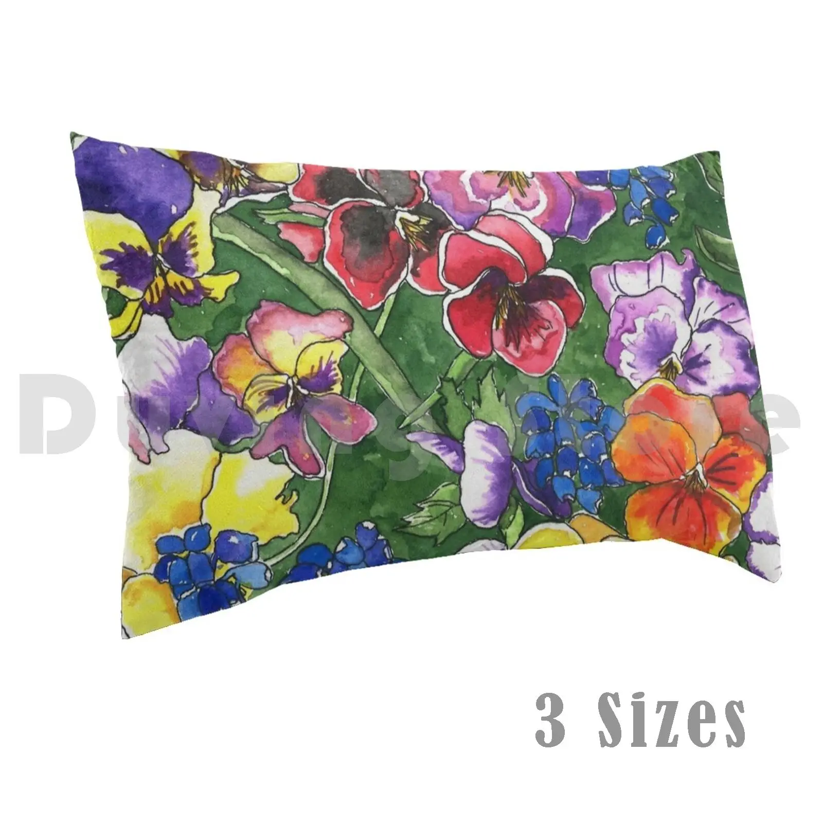 Pansies Pillow Case DIY 50*70 Watercolor Ink Pansy Pansies Flowers Floral Garden Seasonal Holiday Colorful