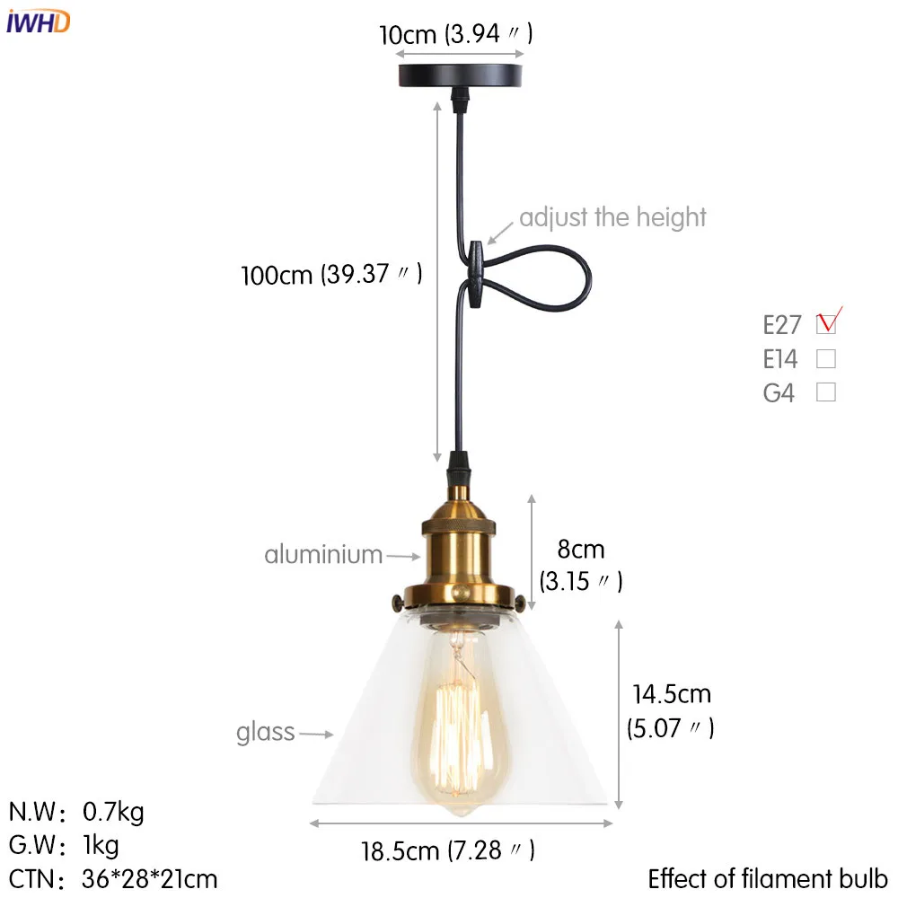 IWHD American Country LED Pendant Lights Fixtures Cafe Dinning Living Room Loft Industrial Pendant Lighting Vintage Lamp Edison